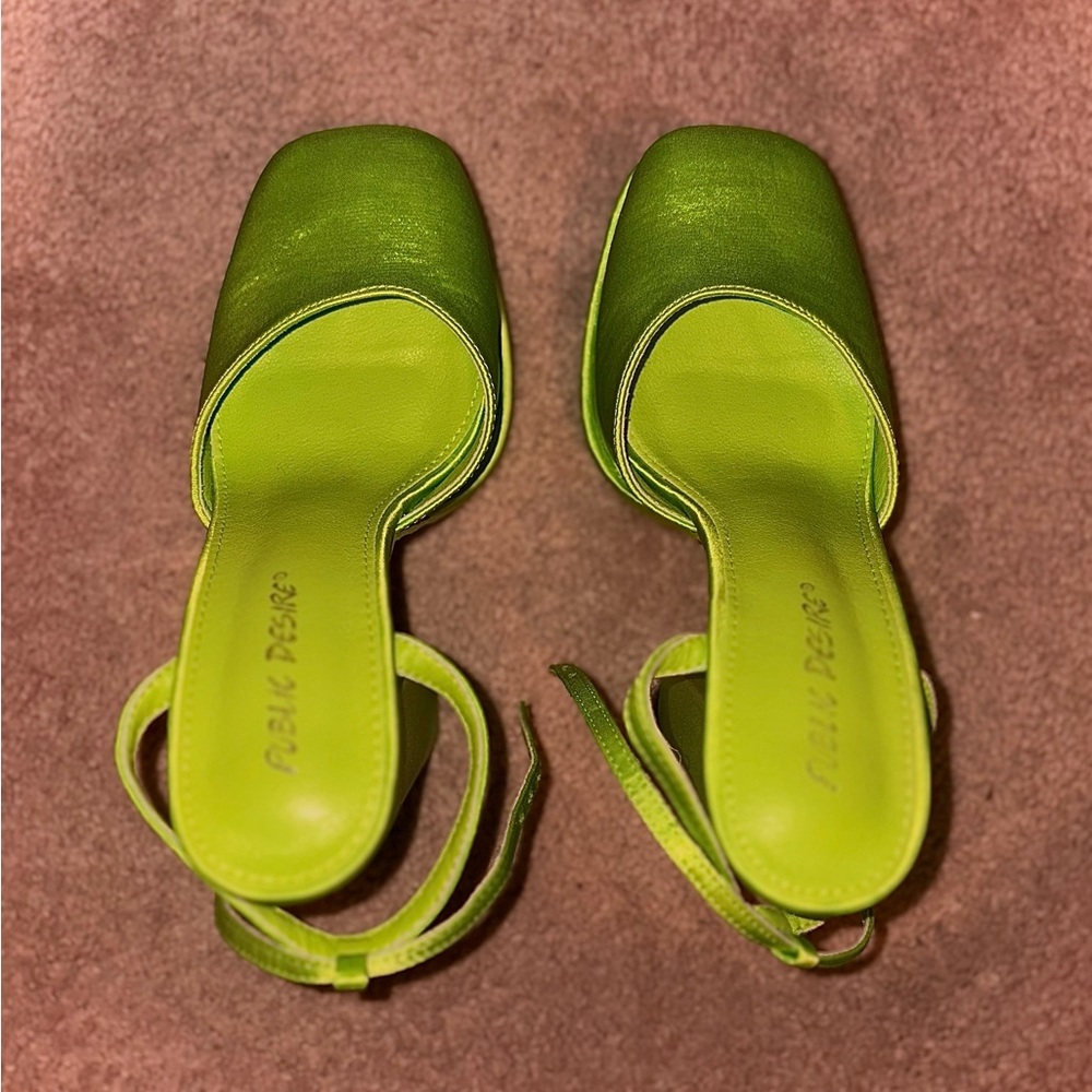 Moonchild Lime Green Satin Closed Toe Statement Platform Block Heels - Women’s 8 - Picture 5 of 6